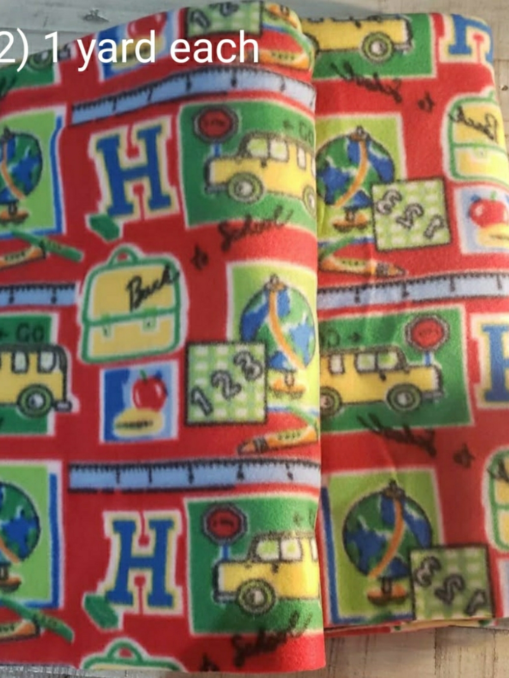 3 Cozy Fleece Pieces For Blanket Making In Patterns - School, Sheep, Solid Blue